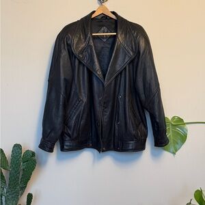 Jacqueline Ferrar — Vintage Black Leather Bomber Jacket